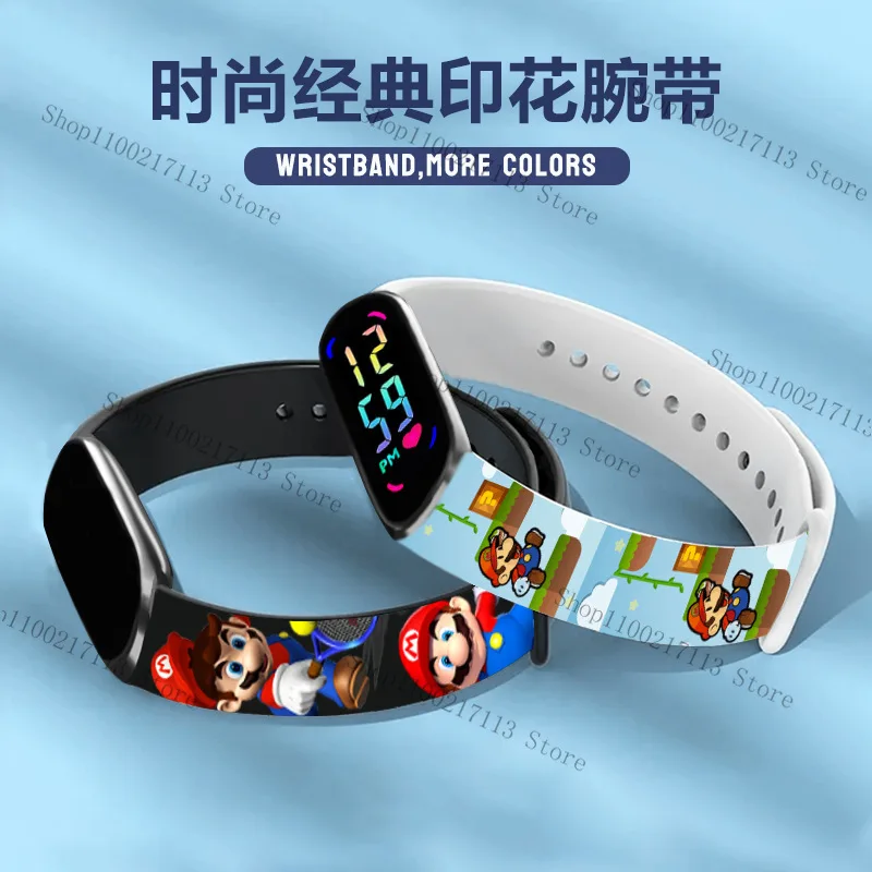 Super Mario kids Watches Anime figure cute Luigi Luminous Bracelet Watch LED Touch Waterproof Sports boys girls toys watch gifts 3