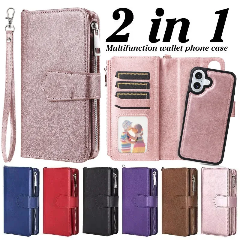 Luxury Flip Leather Phone Case with Magnetic Zipper Wallet and Multi-Card Holder