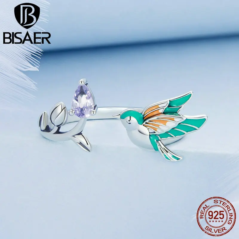 BISAER 100% 킹피셔 쥬얼리 세트, 새 팔찌, 오픈 링 스터드 귀걸이, 보라색 지르콘, 여성용 파티 선물