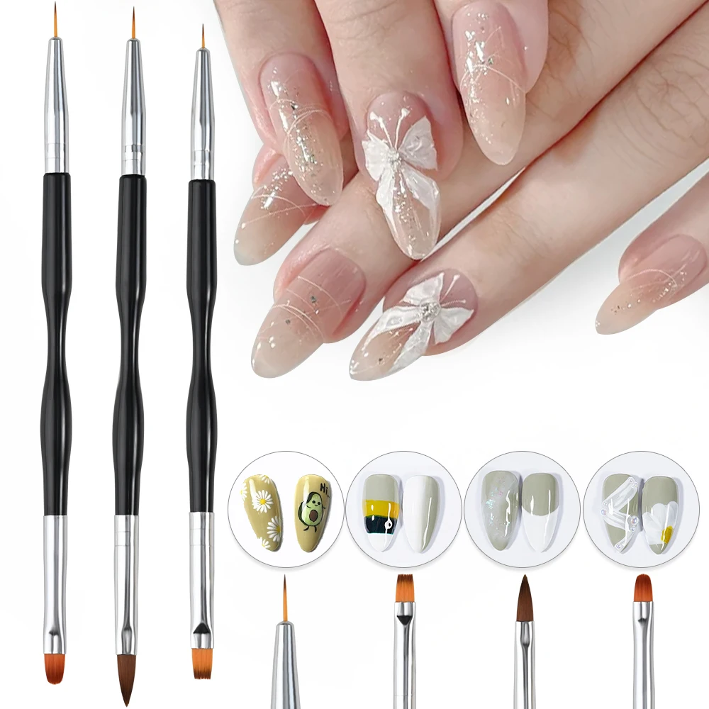 Description Picture 2 of item3Pcs/set Double-Ended Nail Art Brushes French Stripe Liner Ultra-thin Line Drawing Pen UV Gel Painting Brushes Manicure Tools