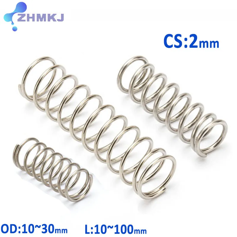 304 Stainless Steel Compression Spring Spring Steel Spiral Pressure Springs Wire Diameter 2mm OD 10mm~30mm Length 10mm~100mm