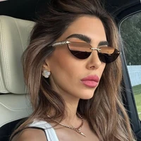 Lunettes de soleil sans monture à rivets œil de chat pour femmes, marque de mode de luxe, ovales et étroites, tendance, élégantes, uniques, 2025 1