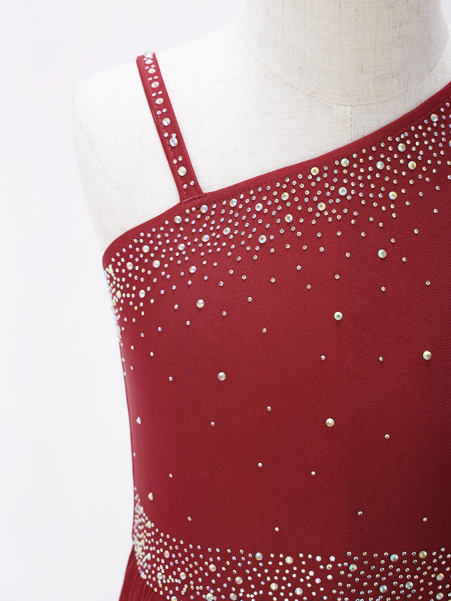 Modernes Lyrisches Tanzkleid für Mädchen, Ballett-Gymnastik-Aufführungskostüm mit Strass, Seitenschlitz und Transparentem Netzstoff – Detail 10