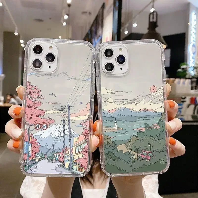 Anime Street Sunset Clouds Landscape Phone Case - Artistic and Stylish Protection Cover