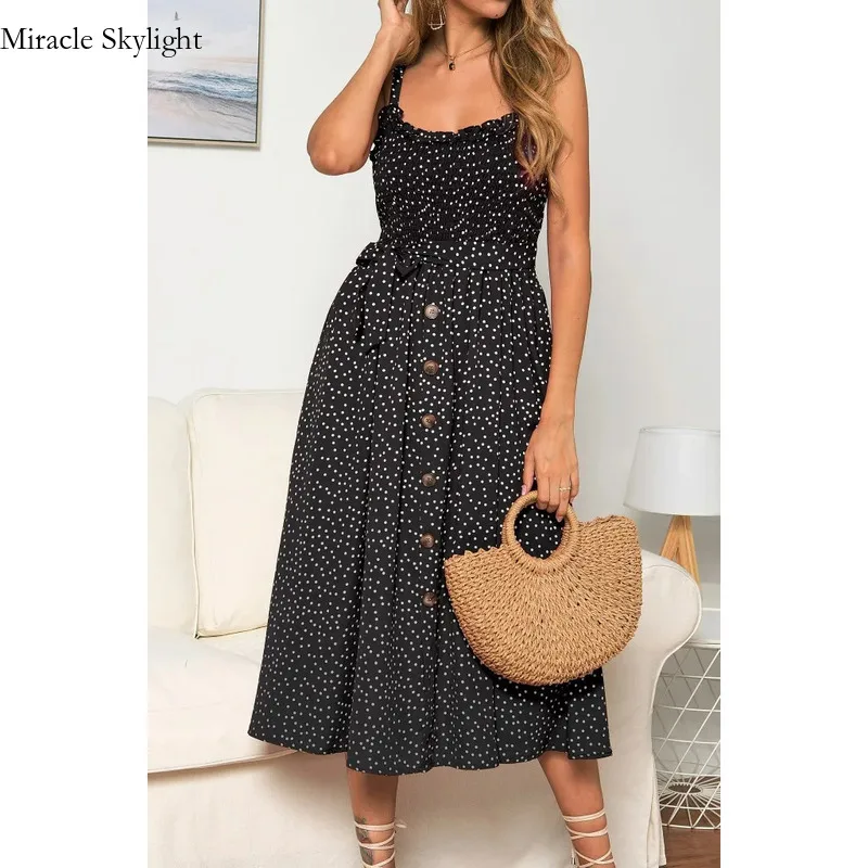 

Sexy Summer Sleeveless Slip Dress Women Strapless Bow Button Loose Bandage Pleated Polka Dot Sundress Casual Backless Vestidos