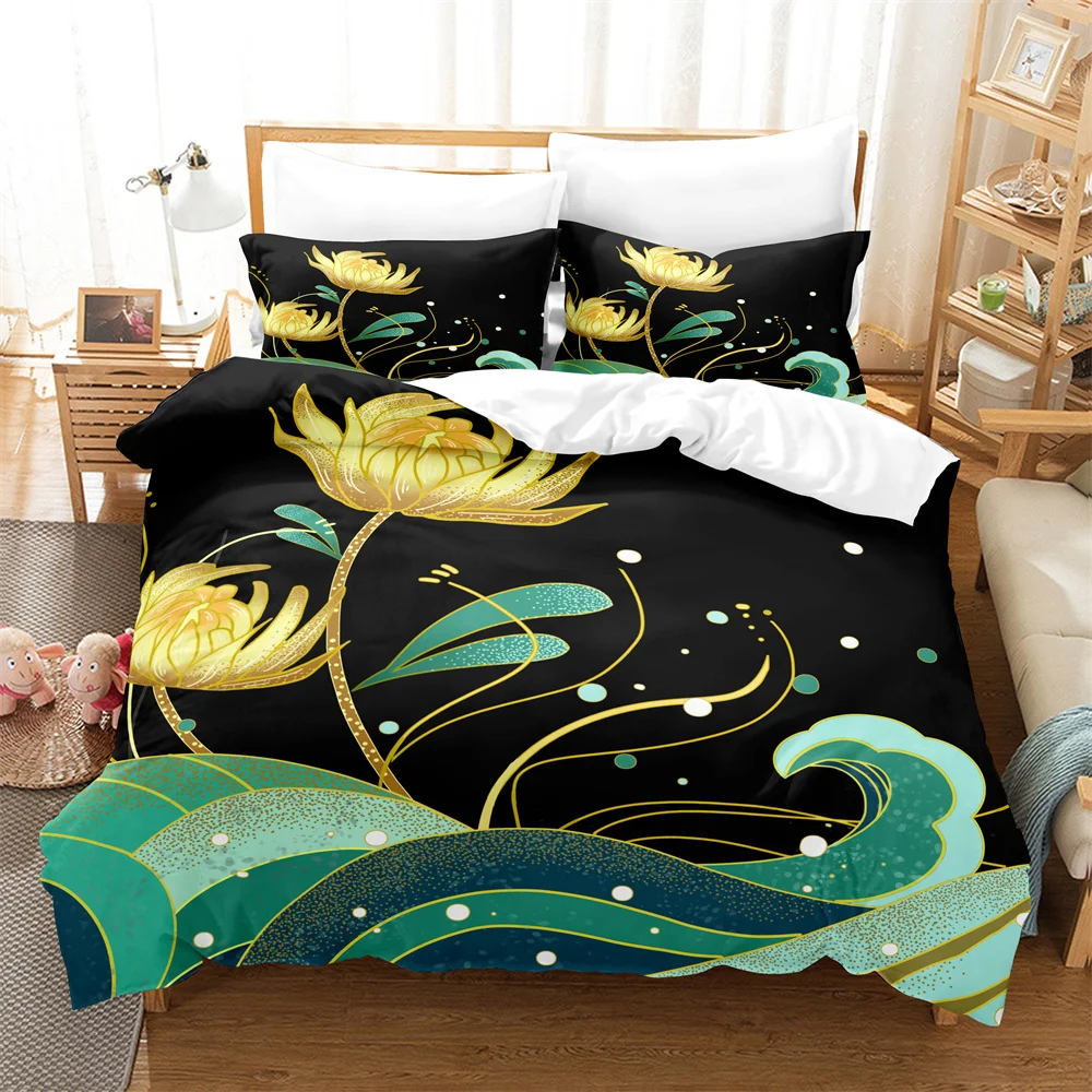 

3PCS Lotus Bedding Sets Home Bedclothes Super King Cover Pillowcase Comforter Textiles Bedding Set Duvet Cover King Size