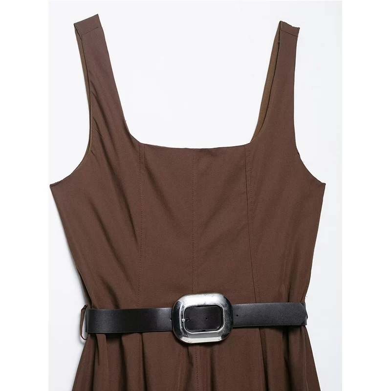 2025 Fashion With Belt Long Dresses for Women Summer Sleeveless Slip Dress Vintage Female Elegant Party Dresses