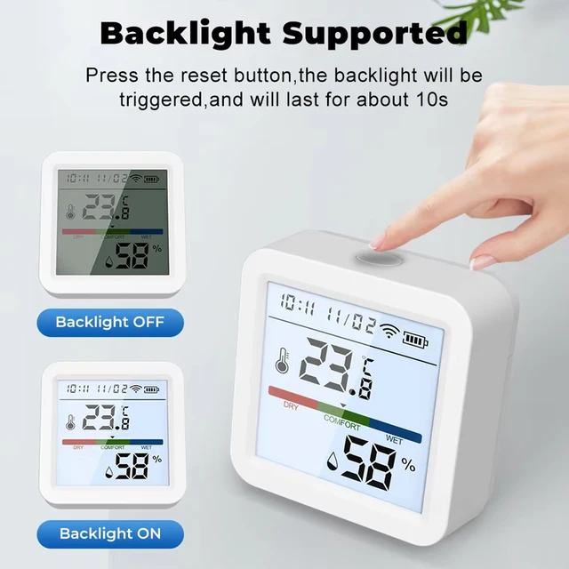 Tuya Zigbee3.0 Temperature and Humidity Sensor with Backlight, Thermometer, Hygrometer, Monitoring for Alexa, Google Home, WiFi 6