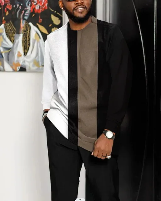 Fashola Striped Long Sleeved Kaftan Outfit - Image 2
