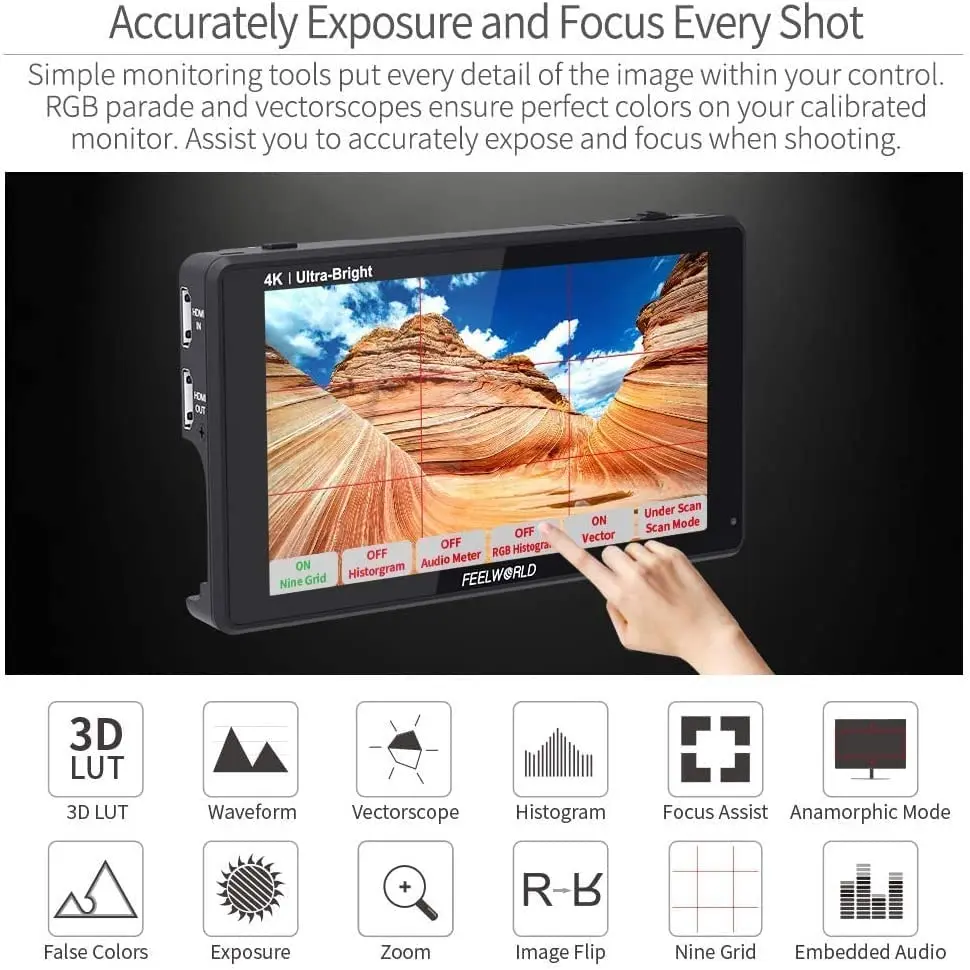 FEELWORLD LUT6 DSLR Camera Monitor de Campo, Escopo Vetor Waveform