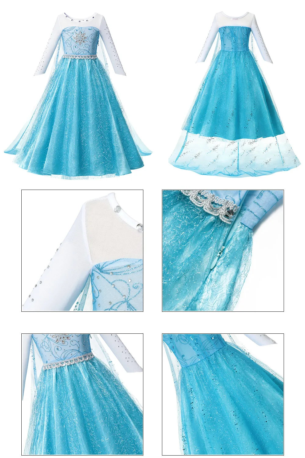 Disney Frozen Costume Princess Dress for Girls Cosplay Snow Queen Elsa Anna