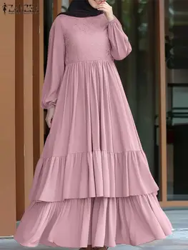 ZANZEA Elegant Women Autumn Long Sleeve Muslim Abaya Hijab Sundress IsIamic Robe Femme Maxi Long Dresses Patchwork Vestidos 2024