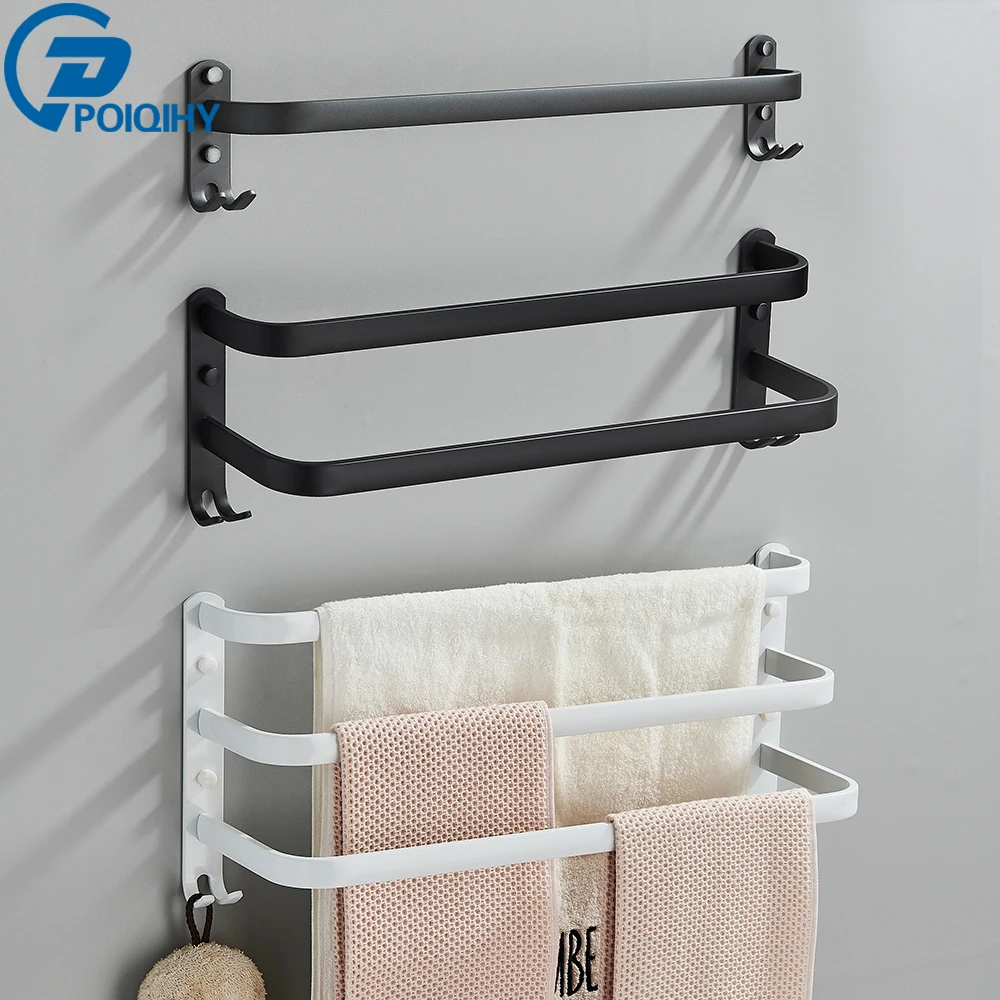 Aluminum Towel Hanger Wall Mounted Towel Rack Bathroom White Towel Bar Rail Matte White Towel Holder 1-3 Poles
