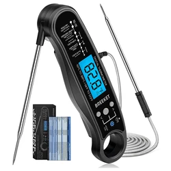 Instant Read Digital Kitchen Thermometer with Backlight and Probe for Fast & Precise Cooking (Black)