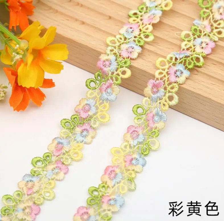 Description Picture 6 of item2 Yards Pink Green Lace Trim Craft Flower Polyester Lace Fabric Venise Floral Embroidered Applique Decorated Lace Ribbon 2CM