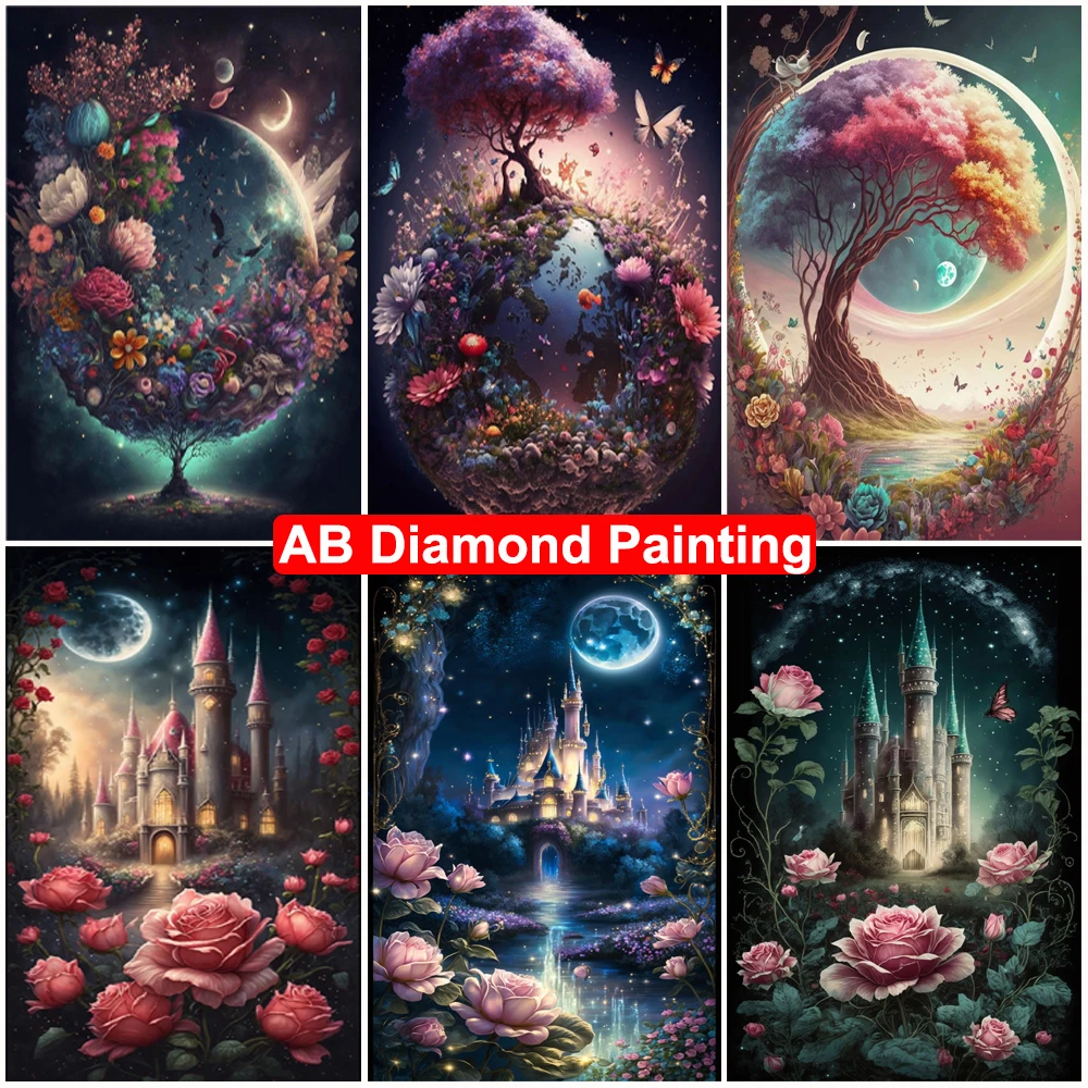 

5D DIY AB Diamond Painting Flowers Castle Full Drill Diamond Embroidery Tree Landscape Mosaic Cross Stitch Kits Home Decor Gifts