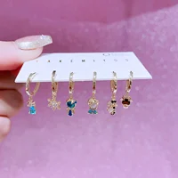 MIGGA 6pcs Fairy Tales Frozen Princess Dangle Earrings Set Gold Plated Huggie Earrings Women Jewelry 1