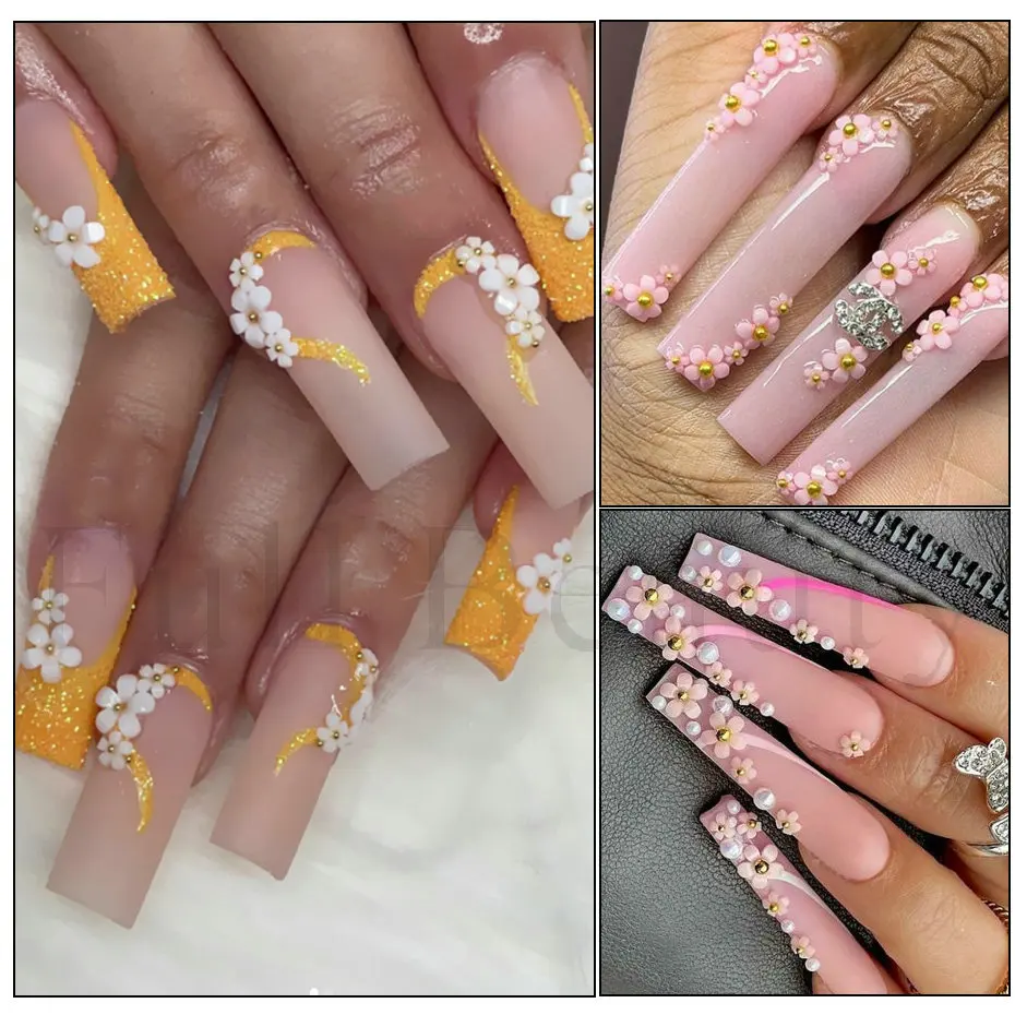 yellow acrylic flower nail art decoration