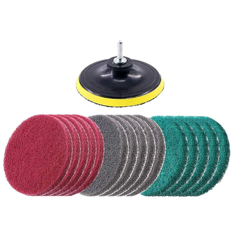 16Pcs 5Inch 3 Different Color Scrubbing Pads Drill Powered Brush Tile Scrubber Scouring Pads Cleaning Kit,Abrasive Buffing