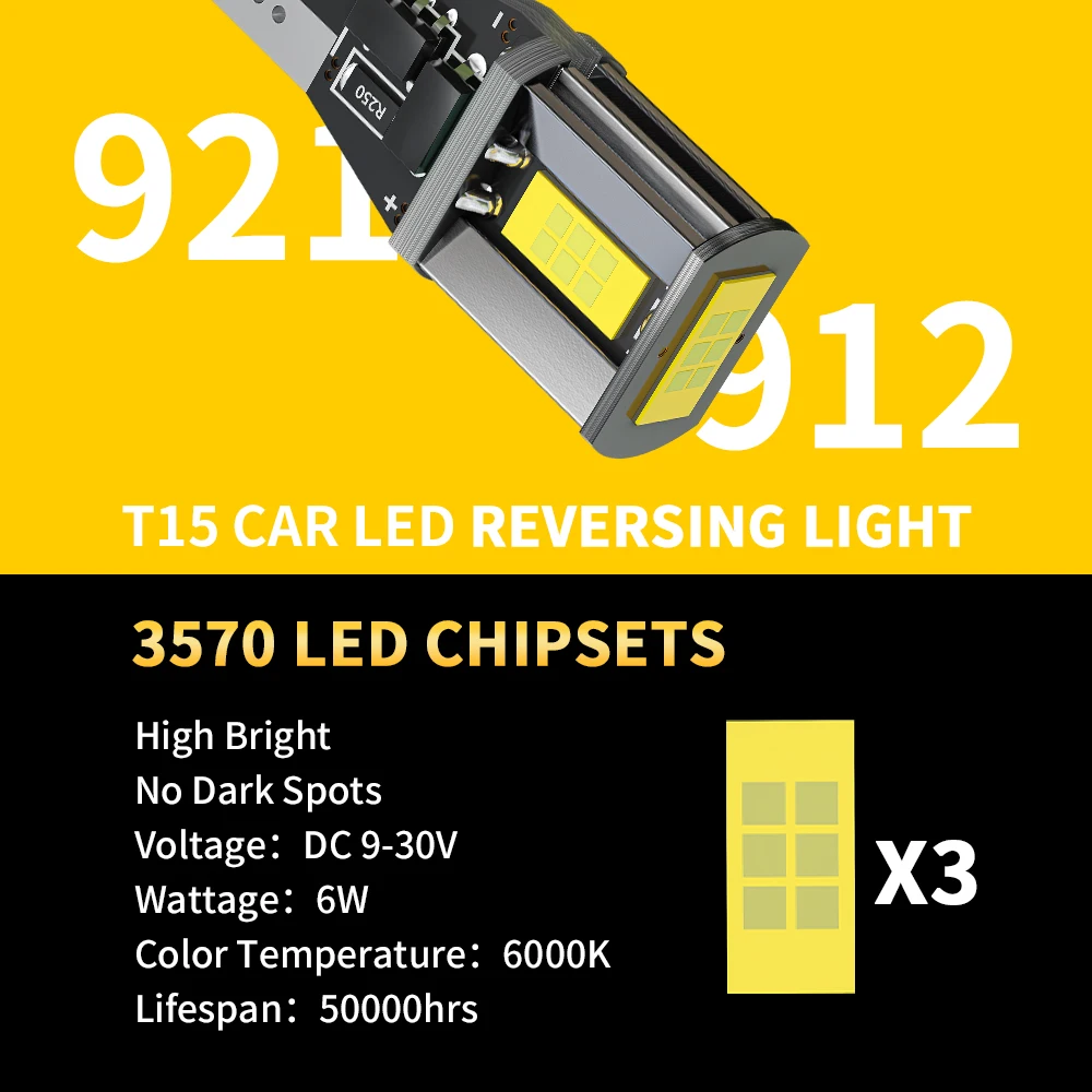Oprah 921 912 LED  3570 CSP Canbus,  ,  Ʈ, 1200LM ü, ڵ , 6000K ȭƮ, T15 W16W, 2 