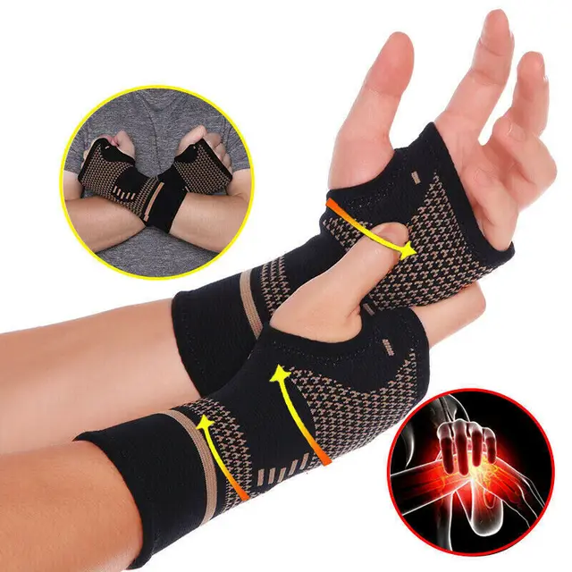 Copper Gym Wrist Support Professional Sports Wristband Safety Compression Gloves Wrist Protector Arthritis Sleeve Palm Bracer 2
