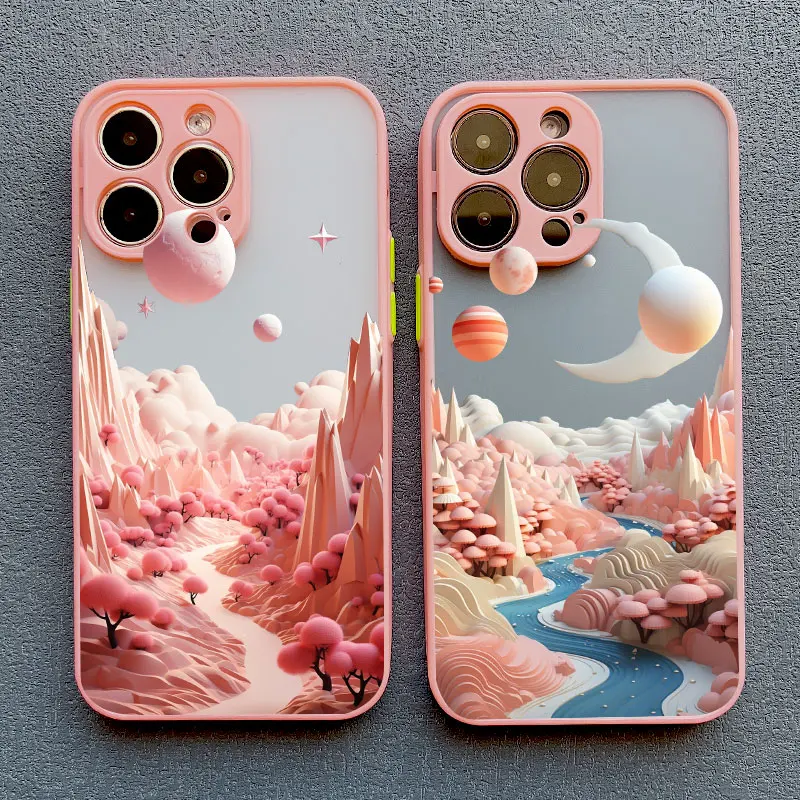 Creative Mountains Landscape Pink Shockproof Phone Case Cover