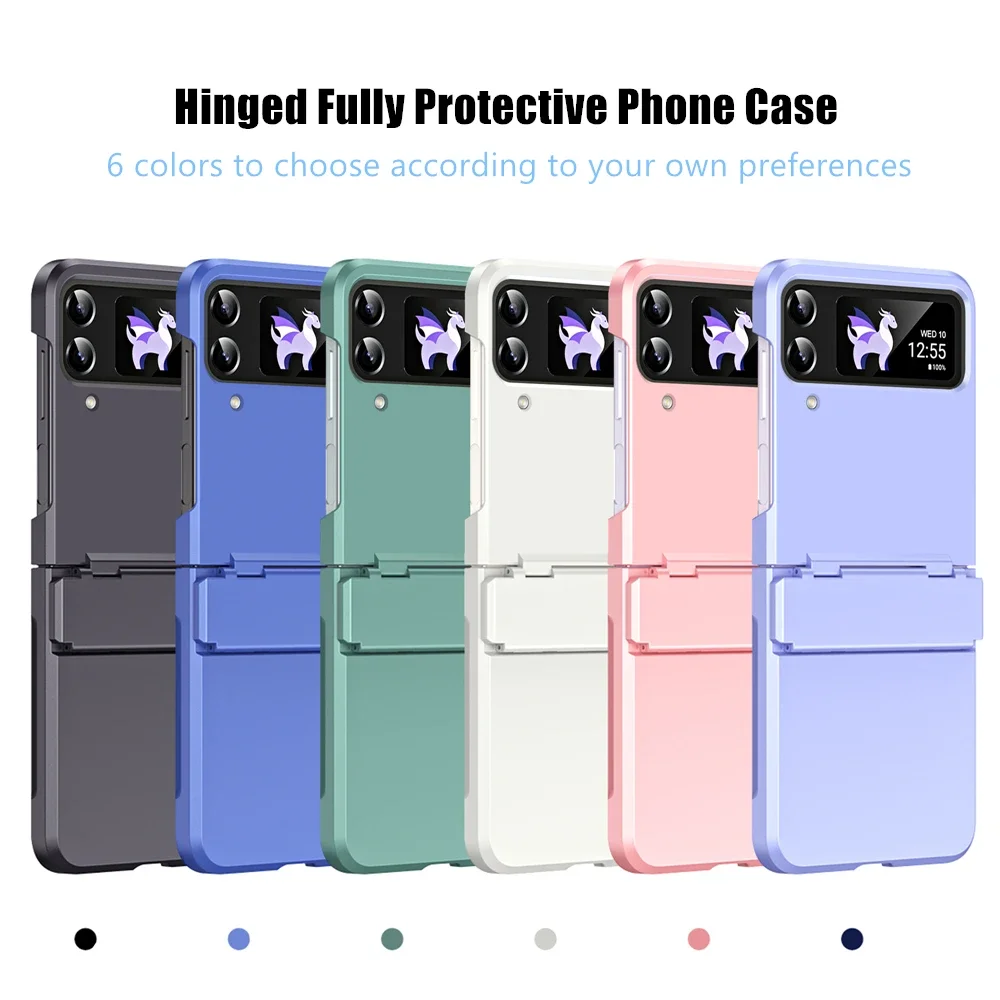 Skin-feeling Matte Phone Case For Samsung Galaxy Z Flip3 Flip4 Ring Holder Folding Hinge Lens Film Protection Shockproof Cover