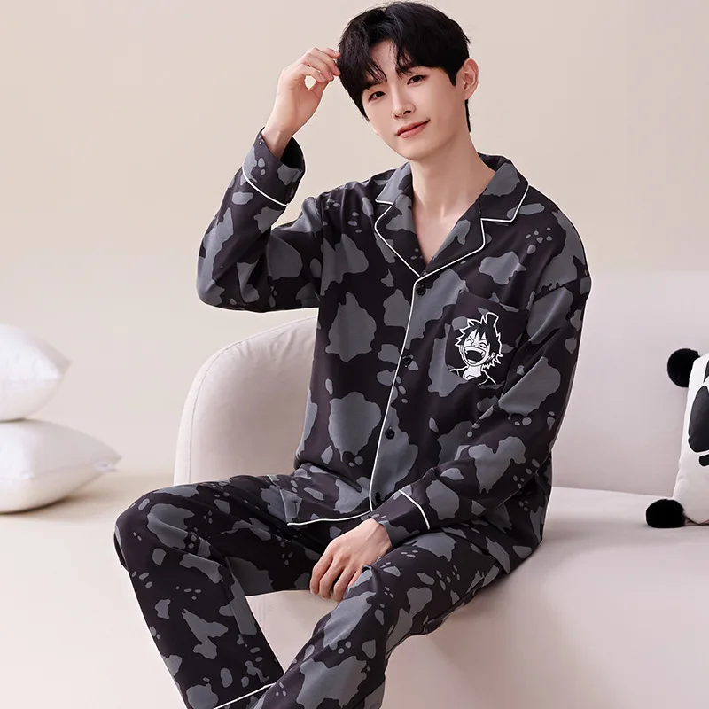 Pajama sets Cotton Pajamas Men's Spring and Autumn Long Sleeve Pants Home Suit Cosy Thermal Pajamas Both Men Women