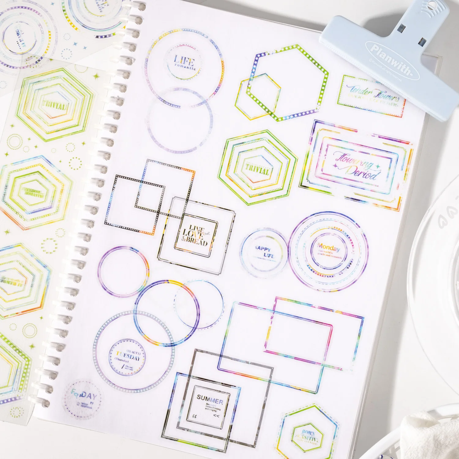 1롤 컬러풀 보더 테마 PET 프리컷 와시 테이프 스크랩북 저널 DIY 장식, 휴대폰 케이스 콜라주 스티커