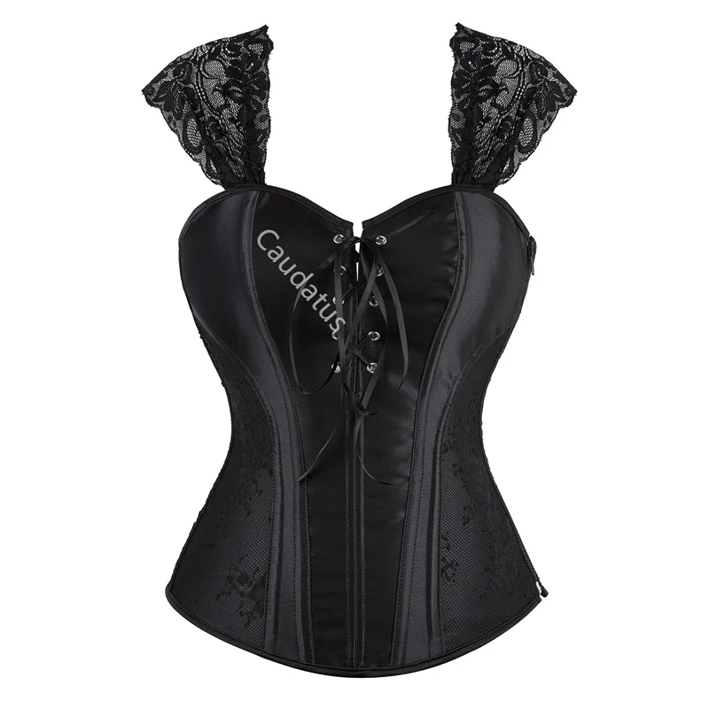 Corset Plus Size Top Bustier Overbust Straps Women Sexy Gothic Lace up Lingerie Outfit Burlesque Halloween Black Red Green Blue