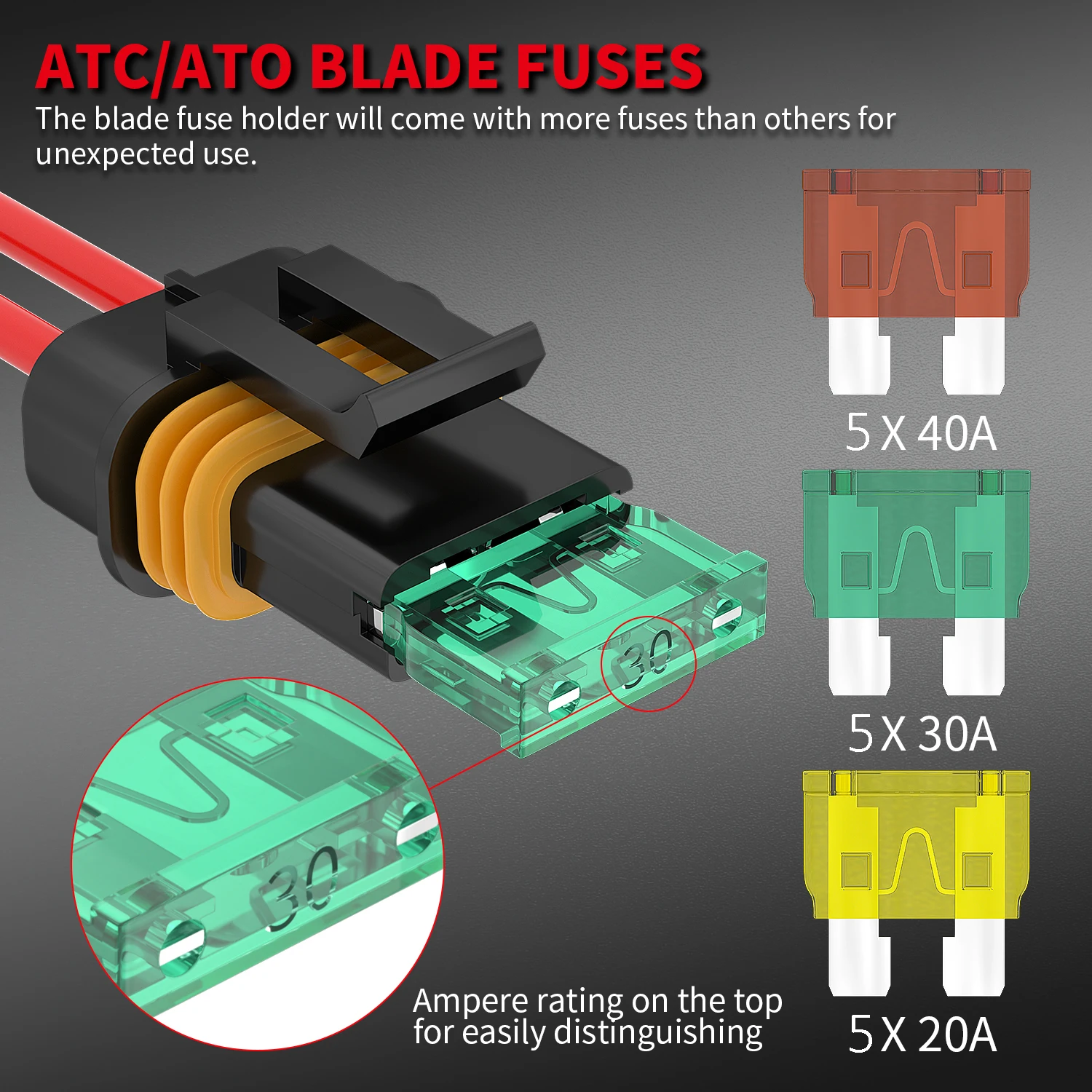 DAIERTEK Inline Fuse Holder 12 Gauge 12V, Waterproof ATC ATO Blade Fuse Holder With 20A 30A 40A Fuses Car - Image 2