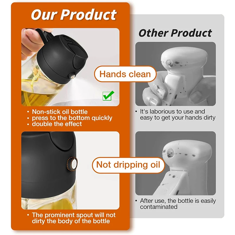 470ML 2 in 1 Olive Oil Dispenser Oil Sprayer Glass Olive Dispenser Bottle with Pourer Bottle for Salad BBQ