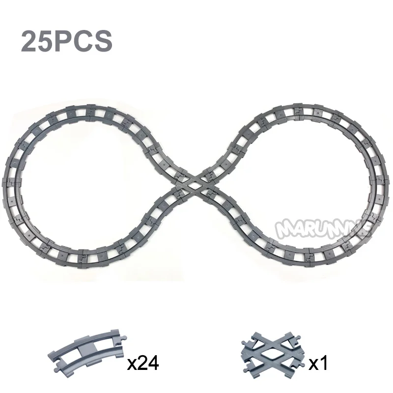 8PCS Block Train Track Set with Railway Switch and Crossover Parts - Big Size Building Bricks Accessories