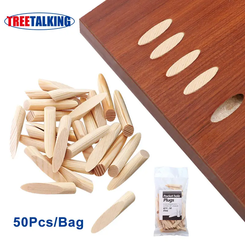 50Pcs Pine Inclined Hole Plug 9.5mm Pocket Solid Wood Punch Locator for