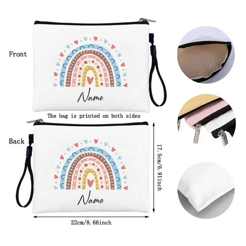 Custom Personalized Name Text Rainbow Makeup Bags Mistress Teacher's Gift Cute School Supplies Pencil Pouch Travel Toiletry Kits 6