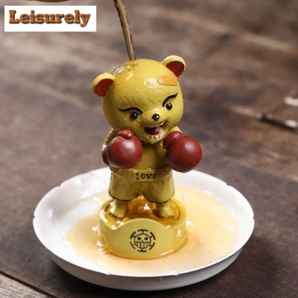 Yixing Zisha Boxing Bear Tea Pet Handmade Fish Tank Landscaping Tea Figurine Play Toys Tea Statue Ornaments Workmanship Supplies