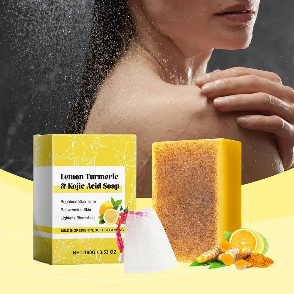 Lemon Turmeric Kojic Acid Soap Hand Made Turmeric Soap Lightening Organic Natural Care Soap Body Cleaning Beauty Whitening R5F9 4