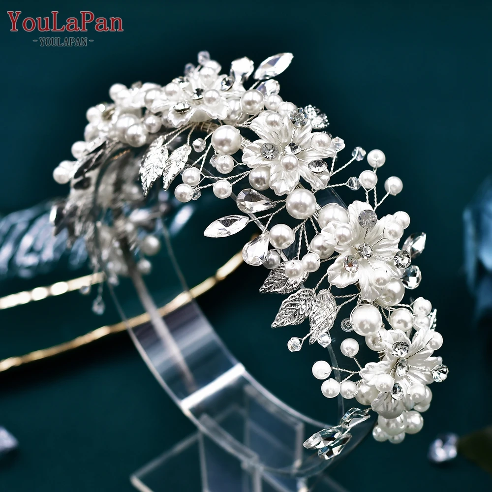 Bridal Hair Accessories Pearl Crystal Headwear Alloy Leaves Hair Hoop Rhinestone Headbands For Women Flower Girl Headpiece