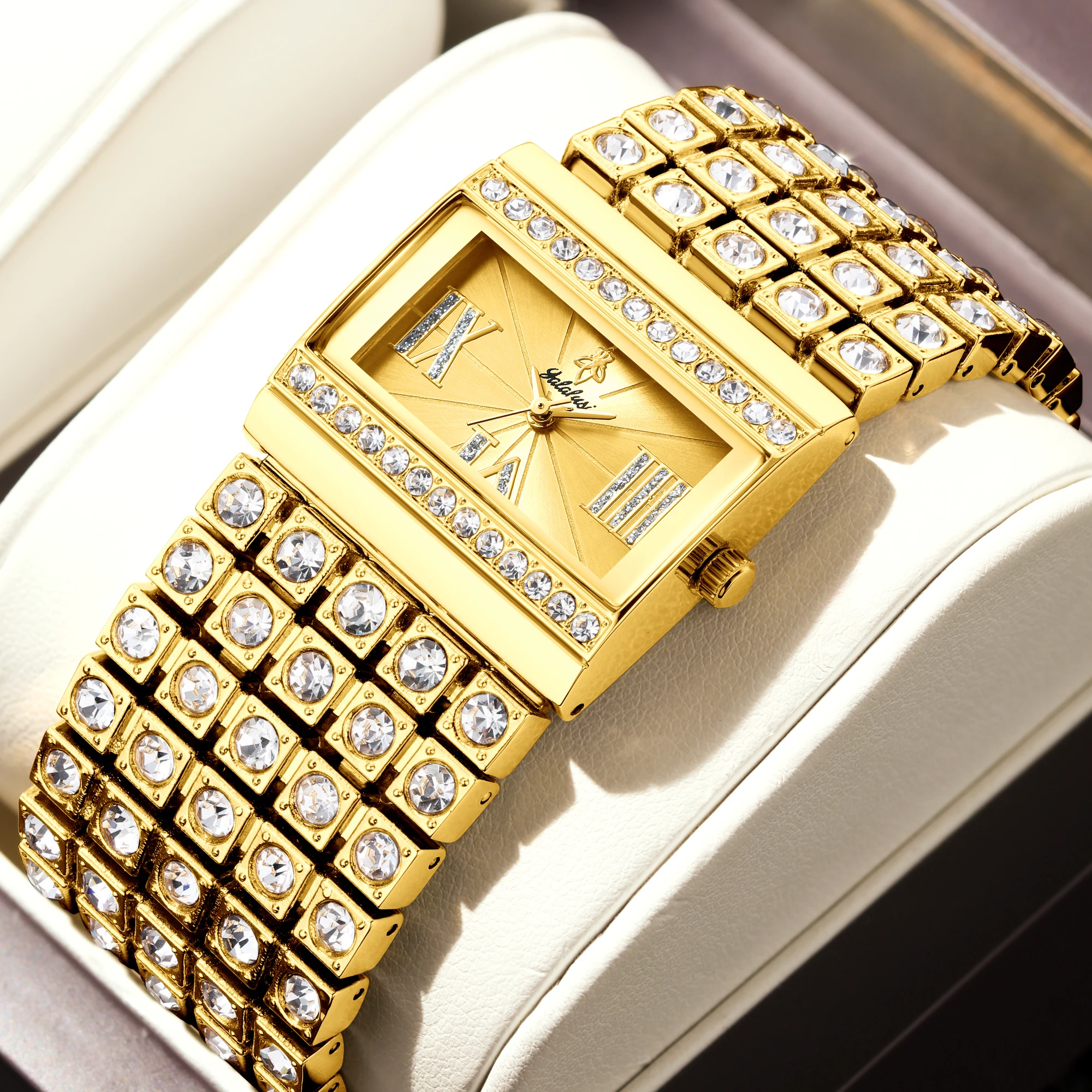 

YaLaLuSi Brand 2024 Hot New Women's Wristwatch Gold Luxury Luxury Crystal Diamonds Gift Box Watch Remover Gift Ion Gold Plating