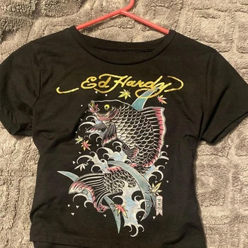 Fashion Y2K Emo Crop Tops Streetwear Gothic Harajuku Printing Baby Tees Retro 2000s Punk Printing Sexy Tees Top Summer Y2k Style 1