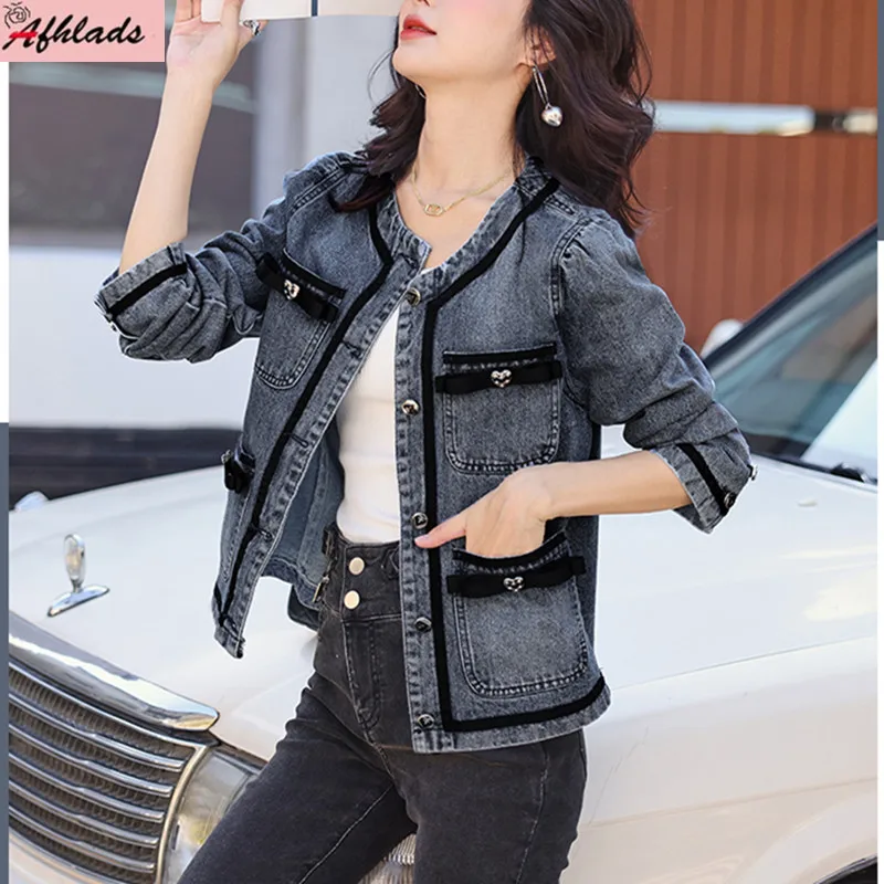 

Spring And Autumn New Bow Slim Women Jacket Round Neck Contrast Color Patchwork Long Sleeve Office Lady Outerwear Coats