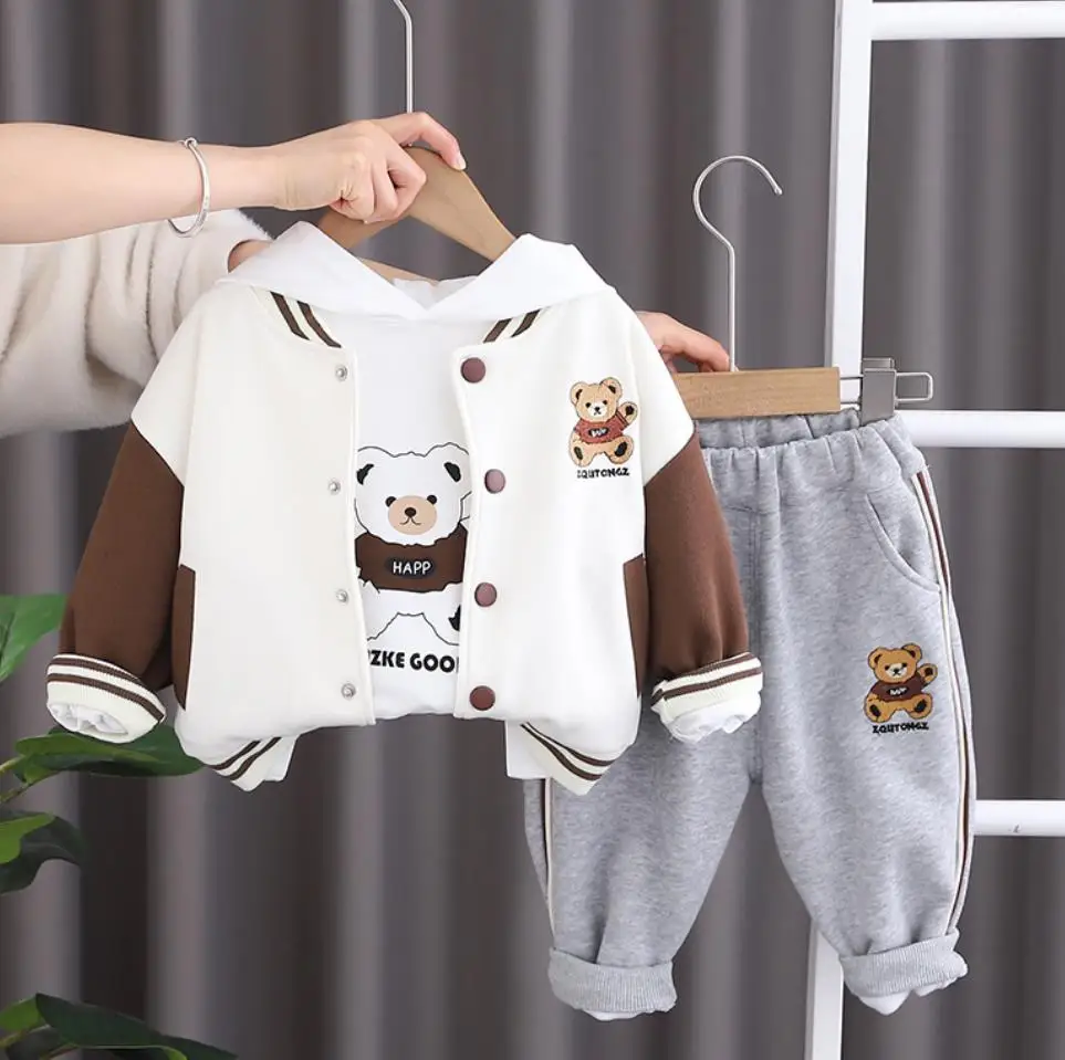 Baby Boy 1st Birthday Outfit Spring Autumn Children Cartoon Cardigan Coats White T-shirts Pants Toddler Suits Kids Bebes Clothes