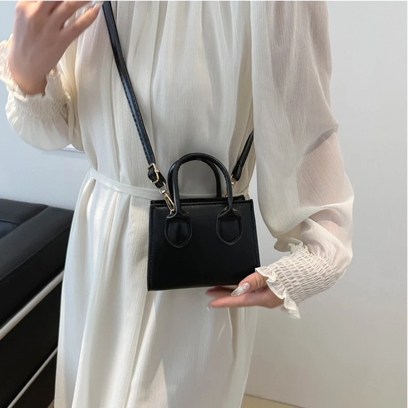 Minimalist Black Small Square Bag All-Match Top Handle Purse Women