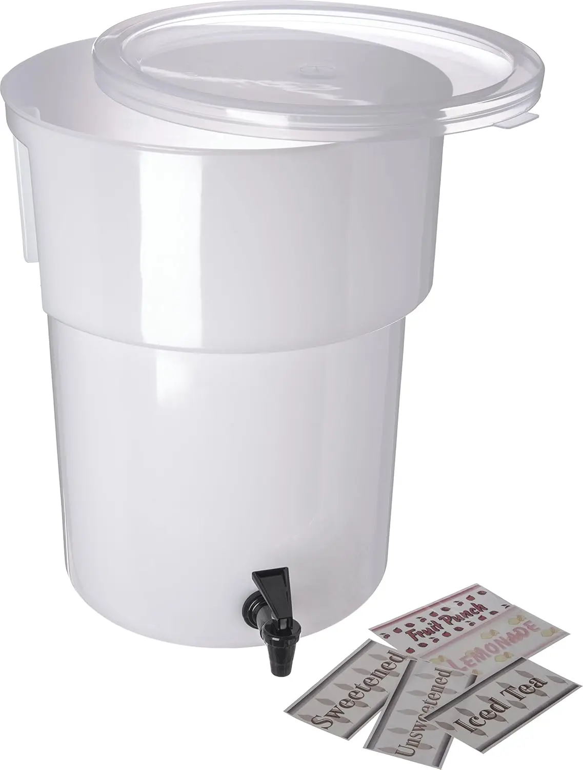 FoodService Products Round Beverage Dispenser Drink Dispenser with Spigot for Catering, Plastic, 5 Gallons, White 3