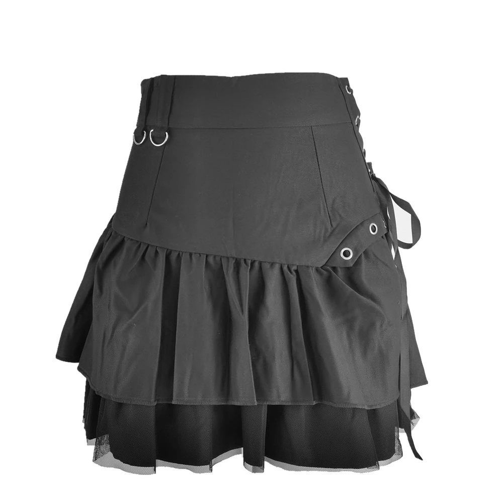MallGothSkirtWomenPunkCuteMeshPatchworkBowsHighWaistPleated