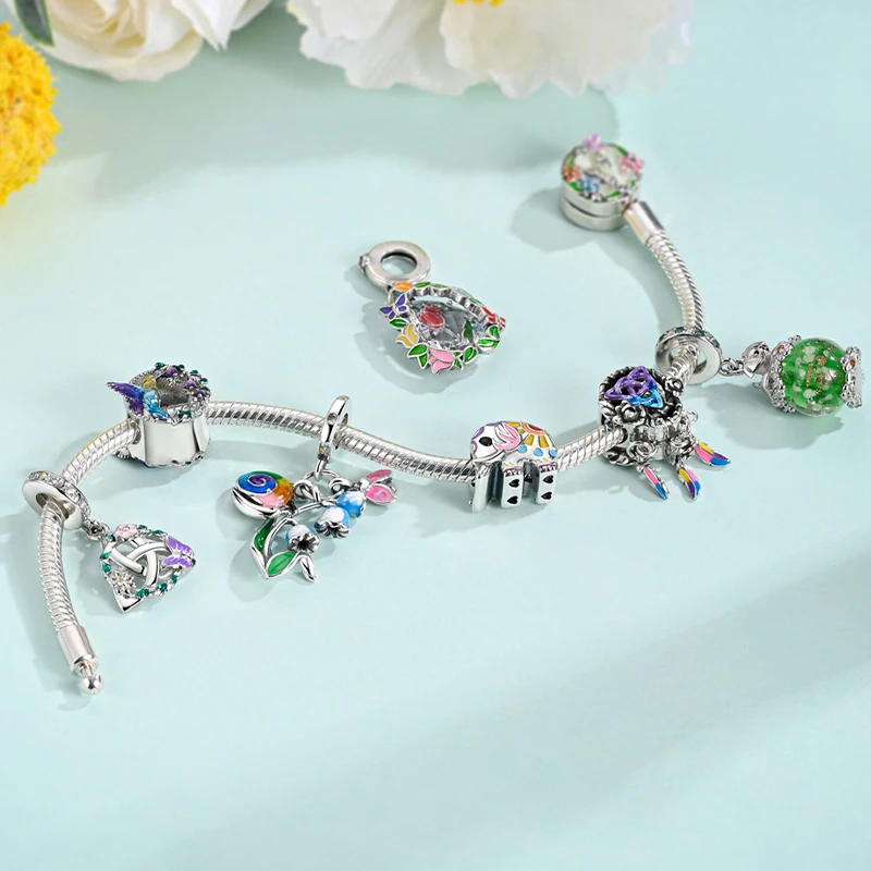 Jewelry charms Spring 925 Sterling Silver Flower Butterfly Dragonfly Mushroom Charms Fit Bracelet Woman Man DIY