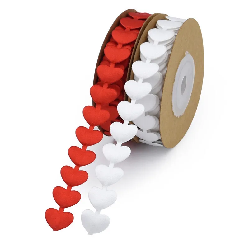 Ultrasonic Embossed Love Ribbon, Wedding Decoration, Lover Gift Wrapped Handwork, DIY Peach Heart Red Ribbon, 15mm, 5 m/Roll