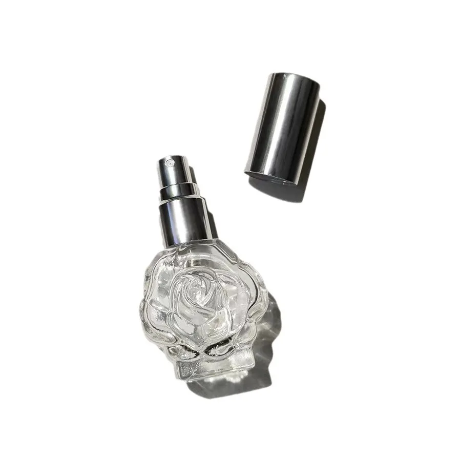 10ML Glass Spray Mini Rose Shape Perfume Bottle Empty Cosmetic Alcohol Container Mist Atomizer Travel Simple Sprayer