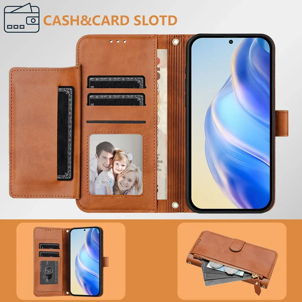 Zipper Multi Card Slots Wallet Flip Phone Case with Lanyard