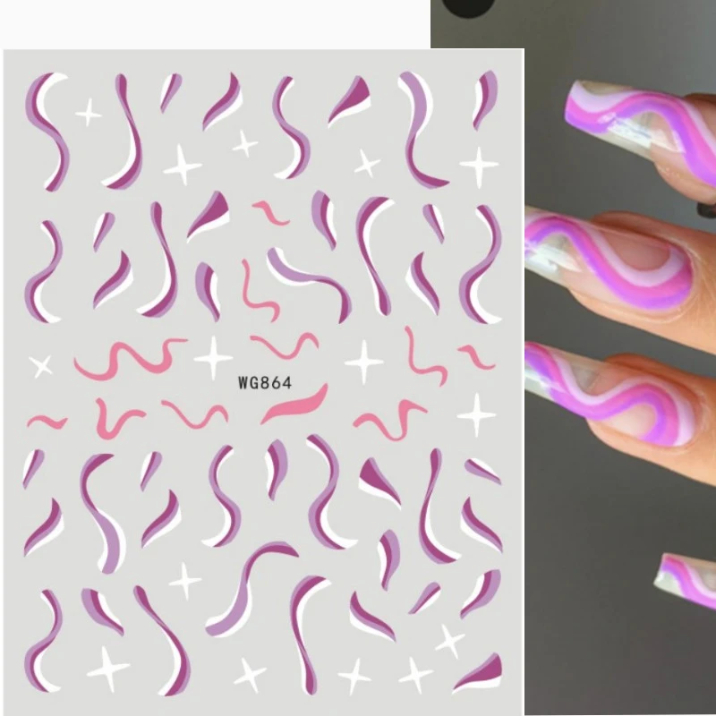 3D Nail Stickers Water ripple Decals  Back Glue Black and white bow Nail Decal Stickers For Nail Tips Beauty